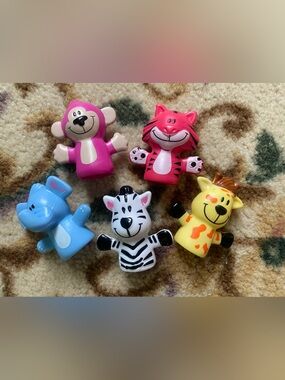 Colorful Animal Finger Puppets Set - Pink, Red, Blue, Black & Yellow